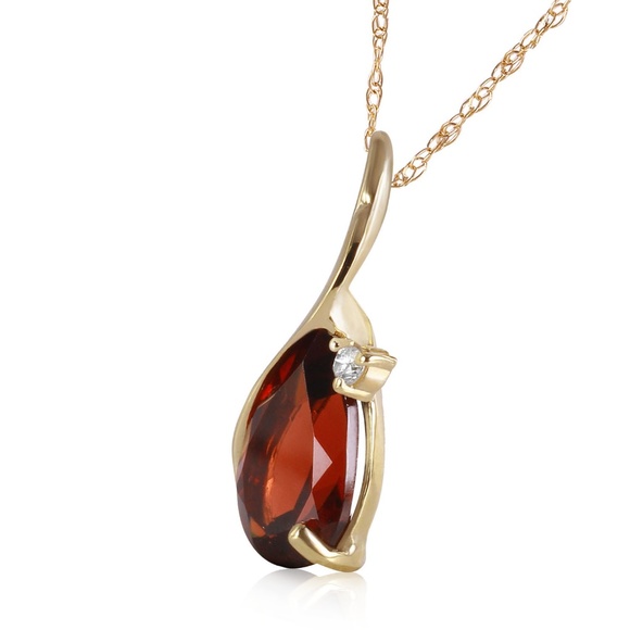 14K. SOLID GOLD NECKLACE WITH DIAMOND & GARNET - Picture 2 of 4